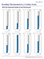 Reading Thermometers in the Celsius Scale - 0° to 100°