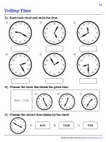 Telling Time to the Nearest 5 Minutes - Mixed Review