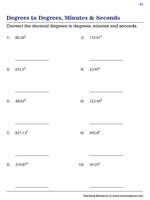 Degrees to Degrees, Minutes, and Seconds | Worksheet #1