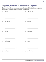 Degrees, Minutes, and Seconds to Degrees | Worksheet #2