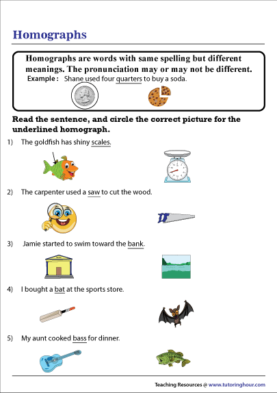 Identifying Homographs with Contextual Clues Worksheet