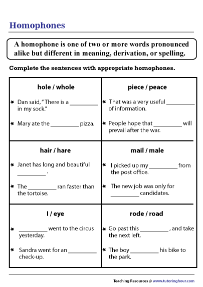Completing Sentences with Homophones