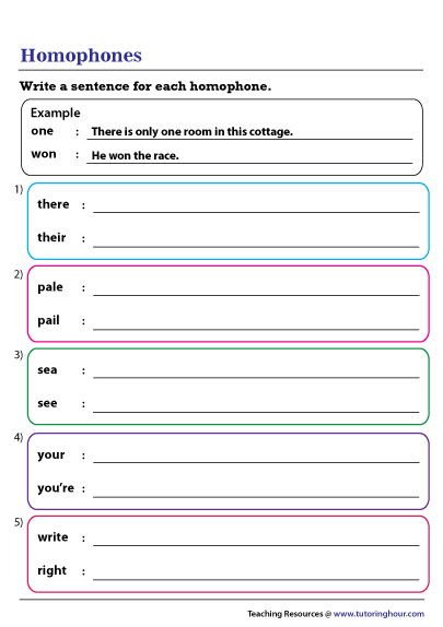 writing sentences with homophones worksheet