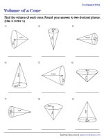 Volume of Cones - Decimals - Moderate - Customary