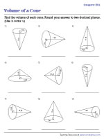 Volume of Cones - Integers - Easy - Customary