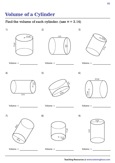 Volume Of A Cylinder Worksheet With Answers