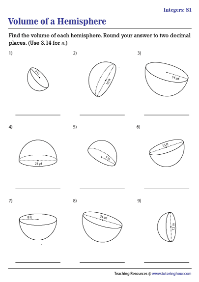 volume-of-hemispheres-worksheets