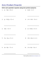 Solving Quadratic Equations Worksheets