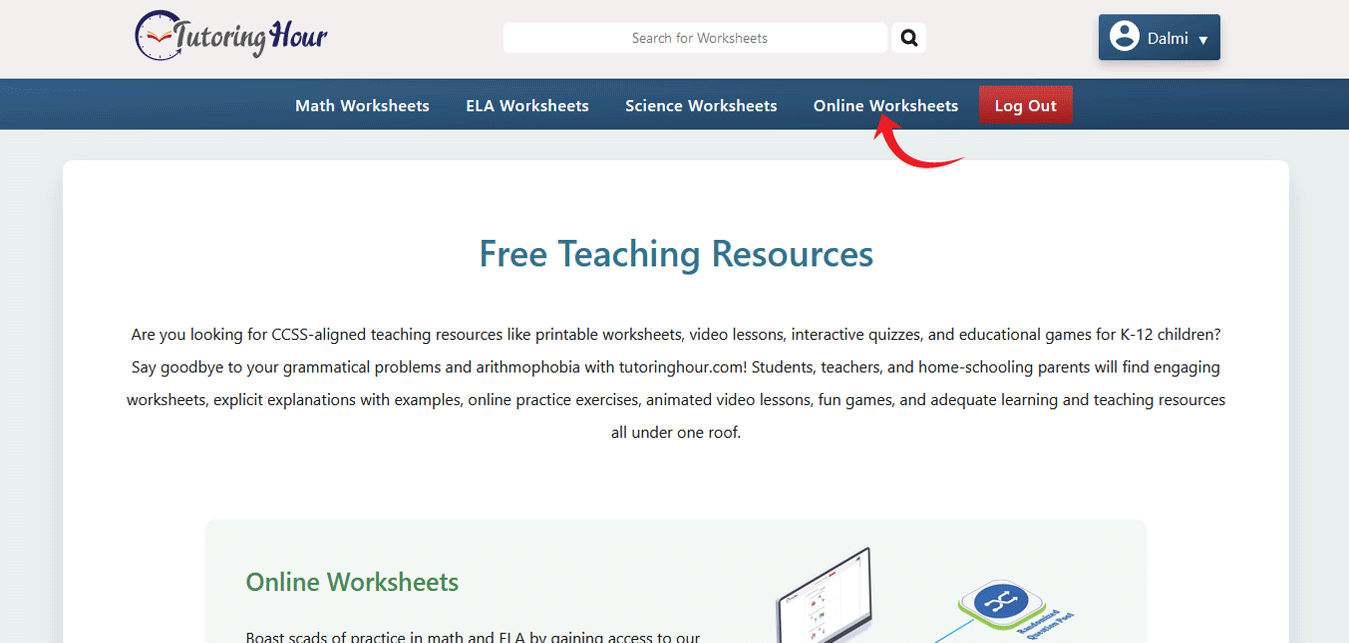 Click on Online Worksheets.