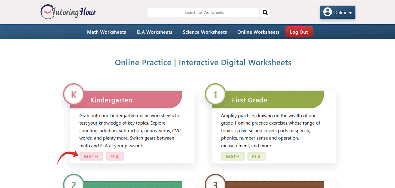 Choose the grade and subject.