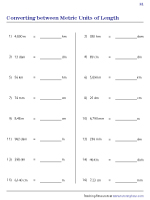 Converting Metric Units of Length Worksheets