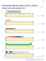 Measuring Objects using a Ruler in Inches Worksheets