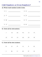 Even and Odd Numbers Worksheets