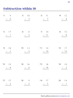 Subtraction within 20 Worksheets