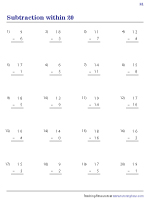 Subtraction within 20 Worksheets