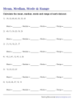 Mean, Median, Mode and Range Worksheets