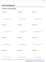 Permutation Worksheets