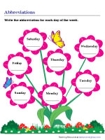 Abbreviating Days of the Week Worksheet
