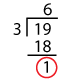 Dividing 19 by 3 - 1 left over