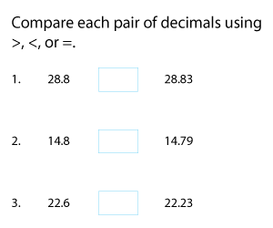 Comparing Decimals to Hundredths