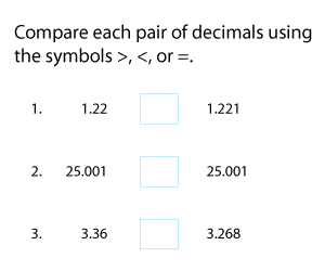 Comparing Decimals to Thousandths