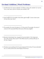 Decimal Addition Word Problems - Customary