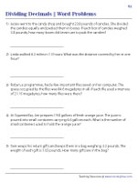 Dividing Decimals Word Problems - Customary