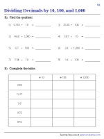 Dividing Decimals by 10s, 100s, and 1000s