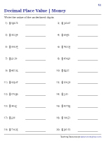 Decimal Place Value - Money