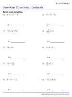 One-Step Equations | Decimals - 10 Problems per Page
