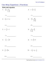 One-Step Equations | Fractions - 10 Problems per Page