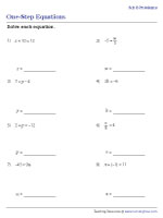 One-Step Equations | Integers - 8 Problems per Page - 1