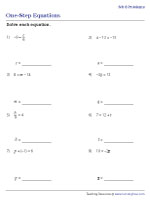 One-Step Equations | Integers - 8 Problems per Page - 2