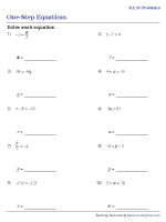 One-Step Equations | Integers - 10 Problems per Page