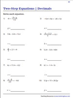 Two-Step Equations with Decimals | 10 Problems per Page