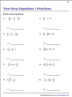 Two-Step Equations with Fractions | 10 Problems per Page