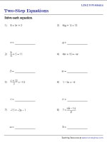Two-Step Equations - Level 2 | 8 Problems per Page - 1