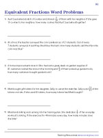 Equivalent Fractions Word Problems Worksheets