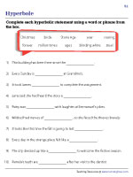 Completing a Hyperbole Using Words from the Box