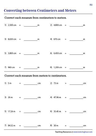 Convert Between Centimeters And Meters Worksheets