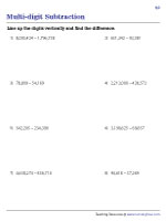 Line Up Subtraction | 5, 6, or 7-digit Numbers - 2