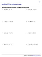 Line Up Subtraction | 5, 6, or 7-digit Numbers - 3