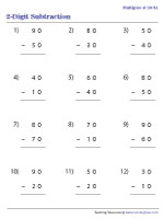 2-digit Subtraction | Multiples of 10 - 1