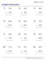 2-digit Subtraction | Multiples of 10 - 2